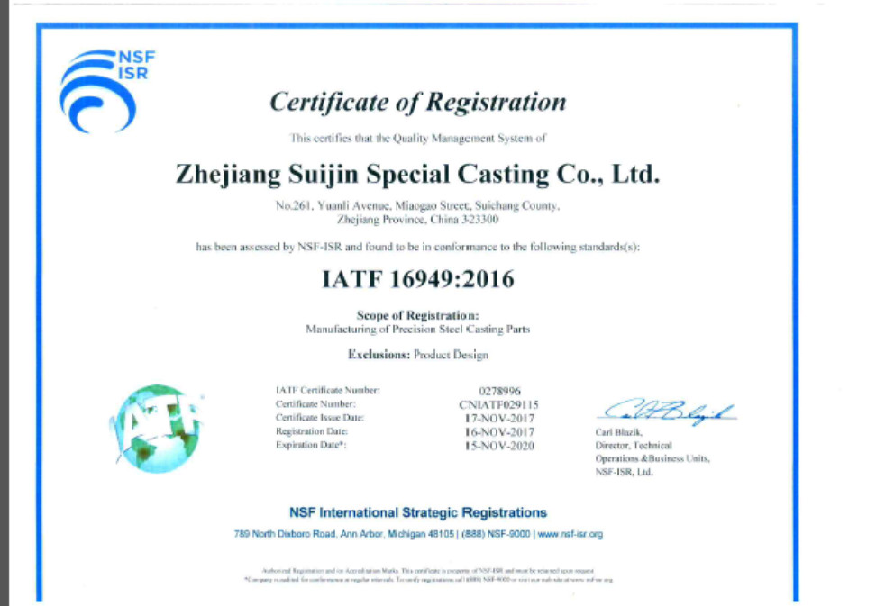 China Ningbo Suijin Machinery Technology Co.,Ltd Certification